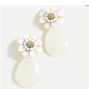 J. Crew White and Gray Teardrop Floral Earrings